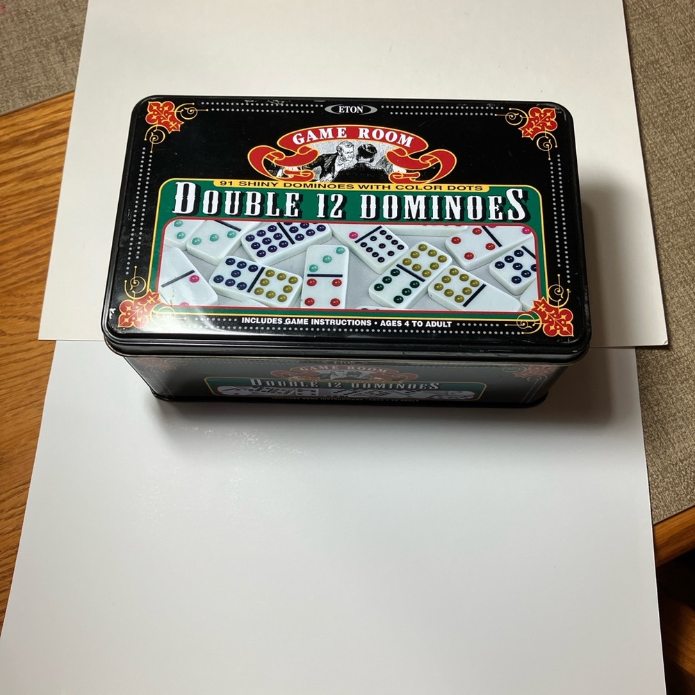 Eton Double 12 Dominoes Set - Black Tin